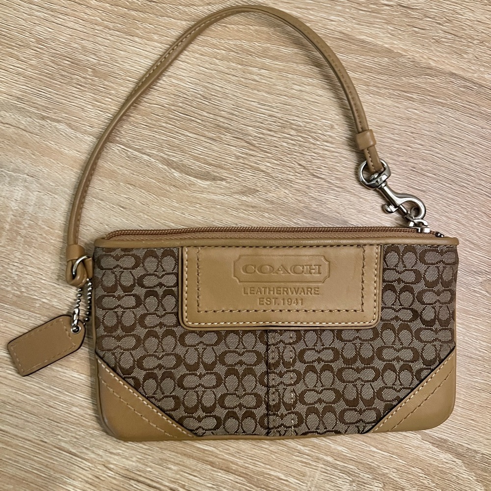 Vintage Coach Brown and Tan Leather Wristlet
